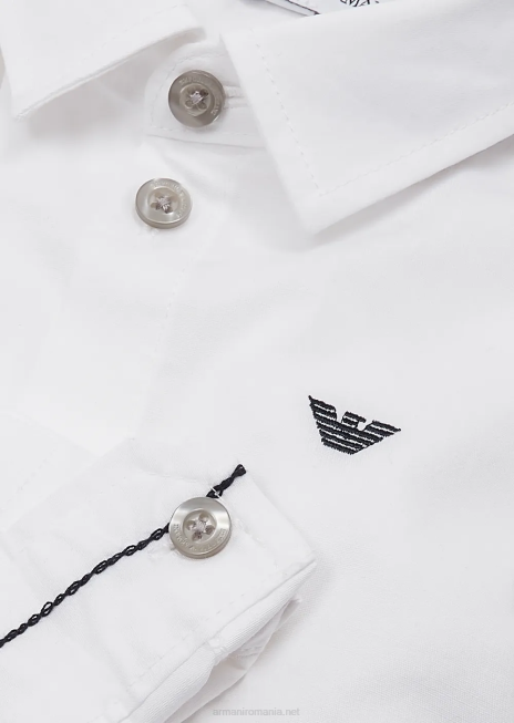 băiat R802G2674 cămașă din bumbac elastic cu broderie vultur Armani alb