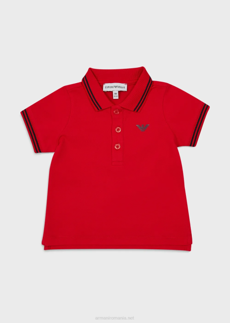 băiat R802G2677 tricou polo din piqué elastic cu bordură în dungi Armani