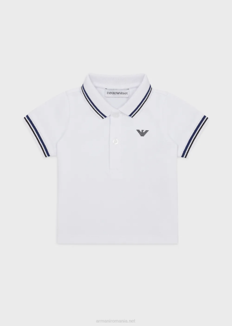 băiat R802G2679 tricou polo din piqué elastic cu bordură în dungi Armani alb