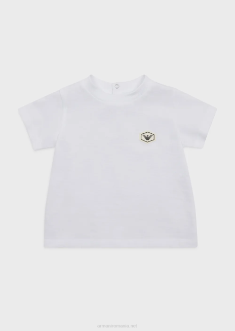 băiat R802G2681 tricou supima cu plasture cu logo esențial Armani alb