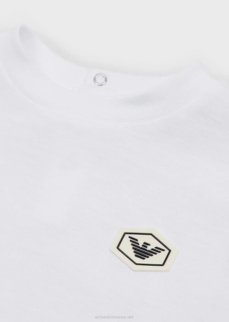 băiat R802G2681 tricou supima cu plasture cu logo esențial Armani alb