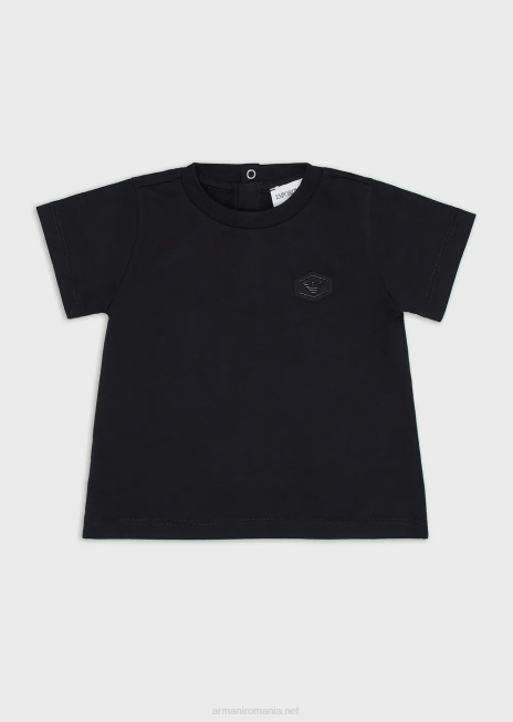 băiat R802G2682 tricou supima cu plasture cu logo esențial Armani albastru marin