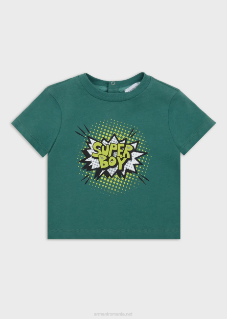 băiat R802G2686 tricou din jerseu organic cu logo din desene animate Armani model