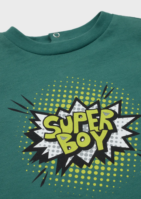 băiat R802G2686 tricou din jerseu organic cu logo din desene animate Armani model