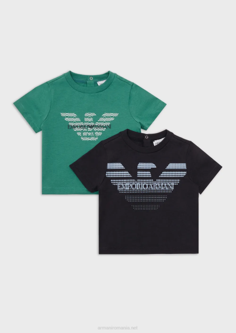 băiat R802G2687 pachet de două tricouri din jerseu organic cu logo-ul vultur Armani albastru