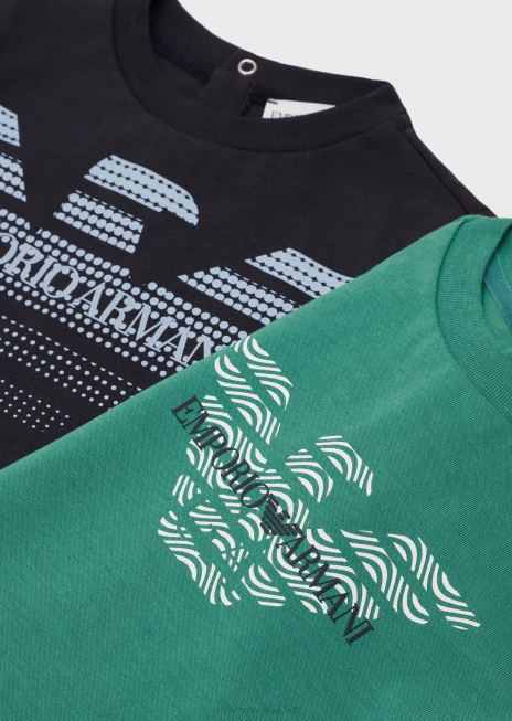 băiat R802G2687 pachet de două tricouri din jerseu organic cu logo-ul vultur Armani albastru