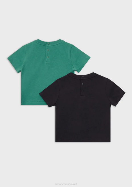 băiat R802G2687 pachet de două tricouri din jerseu organic cu logo-ul vultur Armani albastru