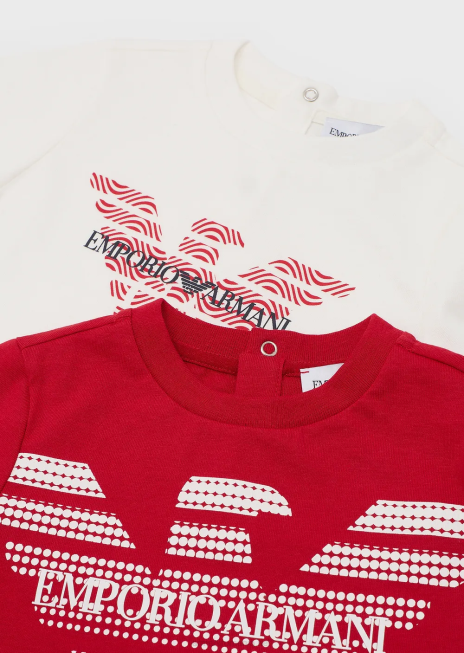 băiat R802G2688 pachet de două tricouri din jerseu organic cu logo-ul vultur Armani alb