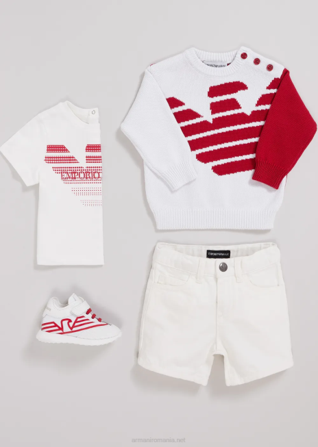 băiat R802G2688 pachet de două tricouri din jerseu organic cu logo-ul vultur Armani alb