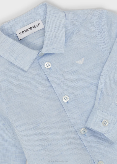 băiat R802G2689 cămașă din amestec de in cu broderie vultur Armani azur