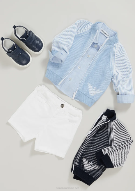 băiat R802G2689 cămașă din amestec de in cu broderie vultur Armani azur