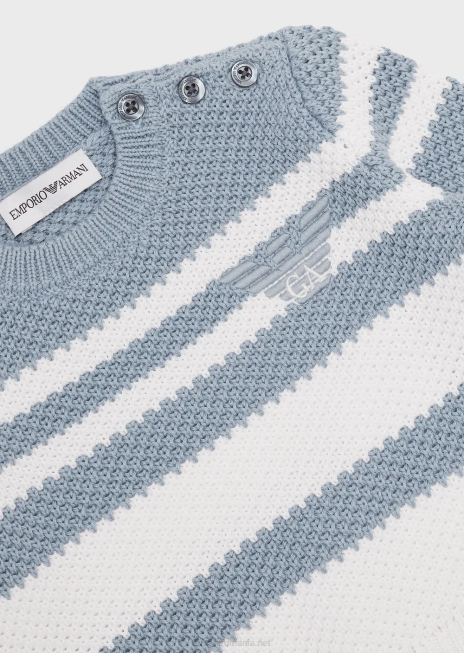 băiat R802G2691 pulover cu dungi jacquard și broderie vultur Armani azur