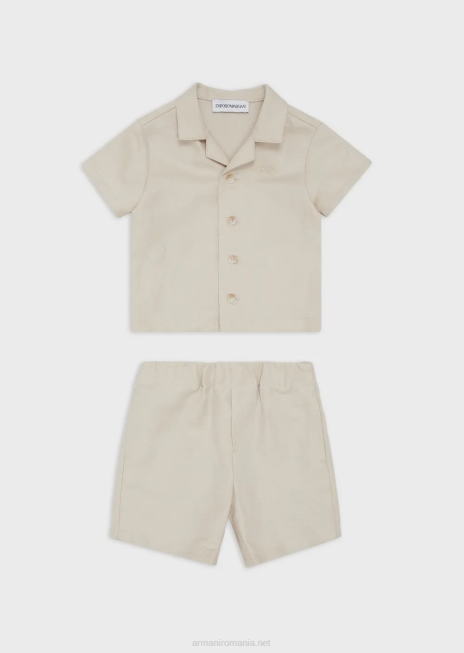 băiat R802G2696 set compus din pantaloni scurți și cămașă din amestec de in Armani bej