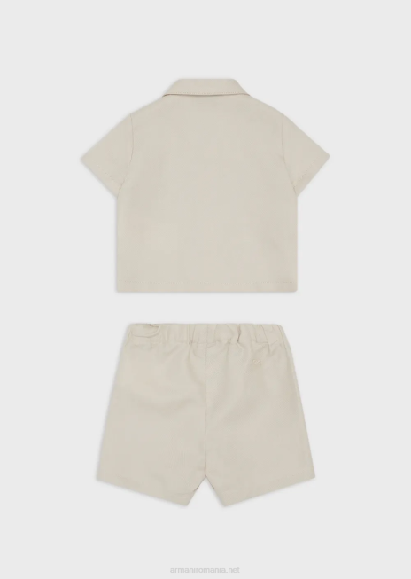 băiat R802G2696 set compus din pantaloni scurți și cămașă din amestec de in Armani bej