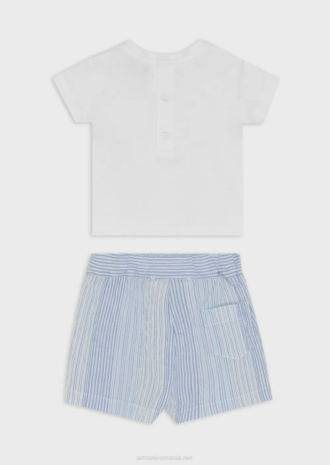 băiat R802G2698 set cadou de tricou și pantaloni scurți cu imprimeu în dungi pe litoral Armani azur