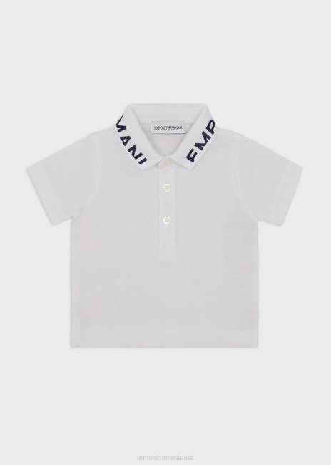 băiat R802G2705 tricou polo din piqué mercerizat cu guler cu logo Armani alb