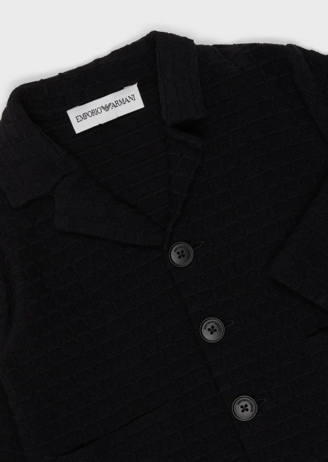 băiat R802G2706 jachetă cu un singur piept din țesătură texturată Armani albastru marin