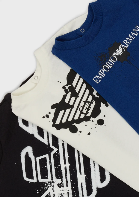 băiat R802G2708 pachet de trei tricouri din jerseu cu imprimeu cu logo Armani model