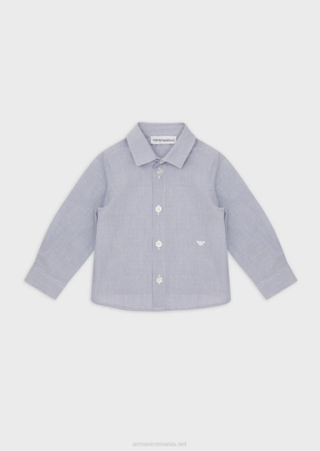 băiat R802G2712 cămașă din bumbac cu șnur cu buline jacquard Armani albastru marin