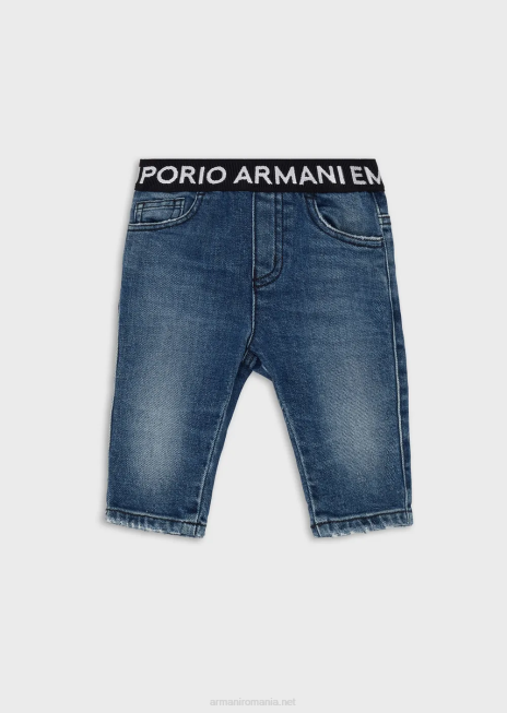 băiat R802G2713 Blugi j17 din denim cu inserție de logo în talie Armani albastru mediu