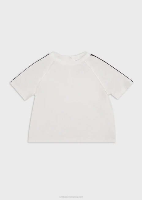 băiat R802G2714 tricou din jerseu pima cu bandă cu logo Armani alb