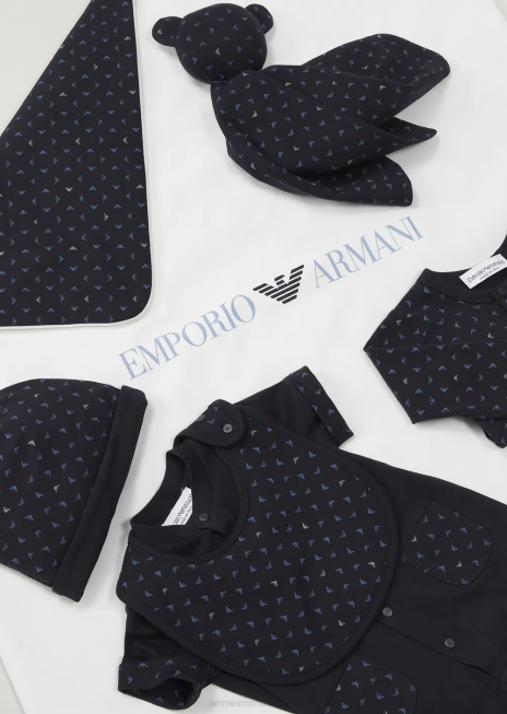 băiat R802G2721 pătură cu două fețe cu logo op-art și vulturi Armani