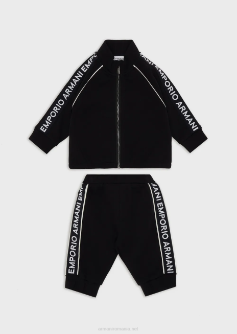 băiat R802G2725 Trening din jerseu dublu cu fermoar complet și bandă cu logo Armani albastru marin