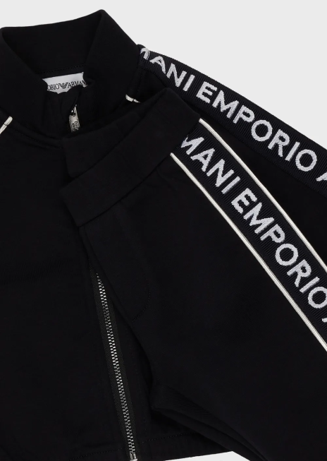 băiat R802G2725 Trening din jerseu dublu cu fermoar complet și bandă cu logo Armani albastru marin