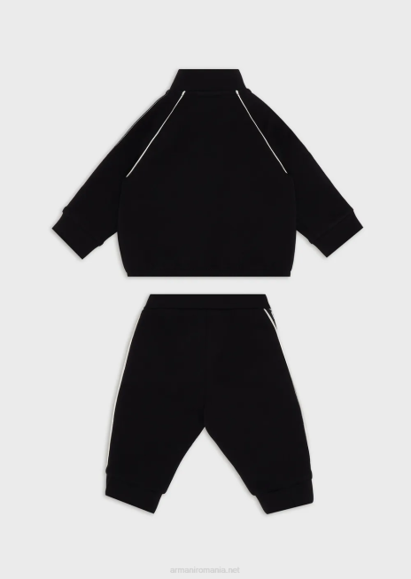 băiat R802G2725 Trening din jerseu dublu cu fermoar complet și bandă cu logo Armani albastru marin