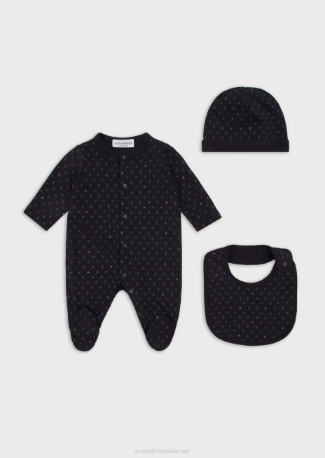 băiat R802G2726 set cadou format dintr-un vultur op-art complet, bavetă și căciulă Armani