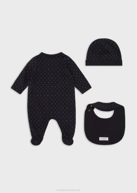 băiat R802G2726 set cadou format dintr-un vultur op-art complet, bavetă și căciulă Armani