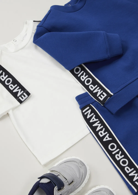 băiat R802G2727 pantaloni scurți din jerseu dublu cu bandă cu logo Armani