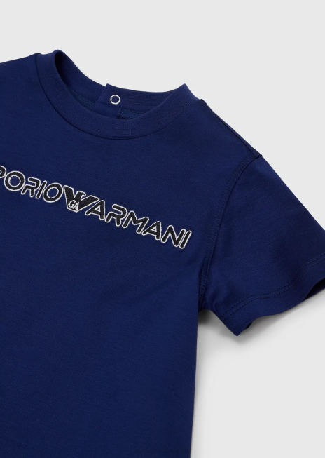 băiat R802G2729 tricou din jerseu din amestec tencel cu broderie logo Armani albastru