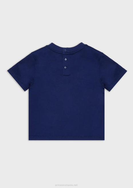 băiat R802G2729 tricou din jerseu din amestec tencel cu broderie logo Armani albastru