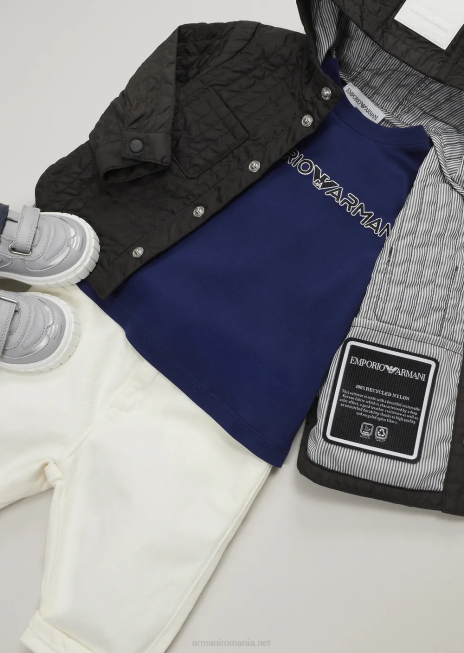 băiat R802G2729 tricou din jerseu din amestec tencel cu broderie logo Armani albastru