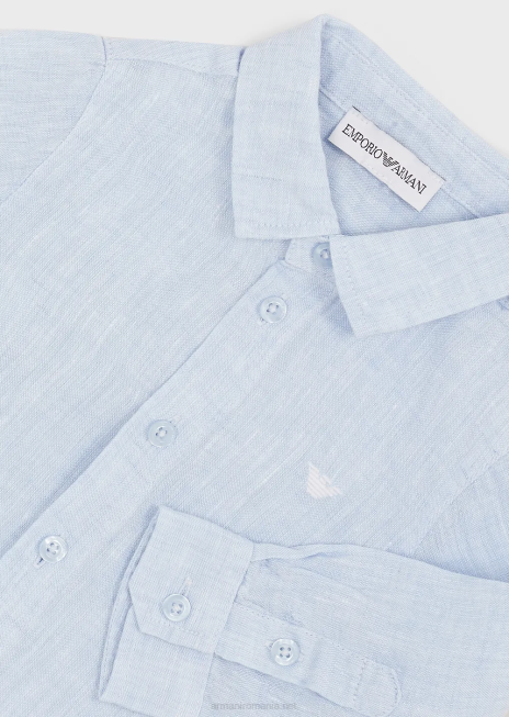 băiat R802G2737 cămașă de in cu broderie vultur Armani azur