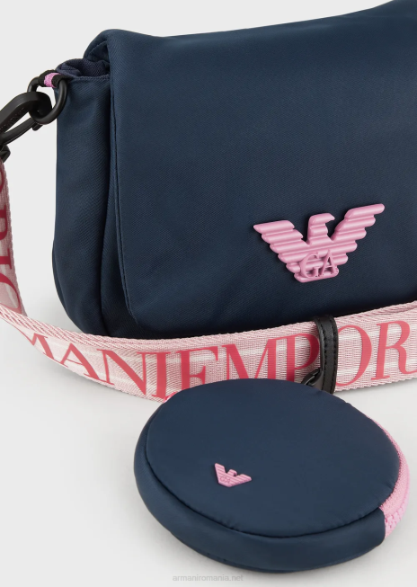 fată R802G2620 geantă messenger din nailon reciclat cu placă vultur Armani