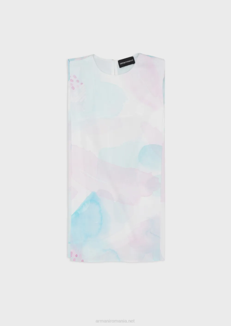 fată R802G2539 rochie din popelin evazat cu imprimeu floral acuarela Armani model