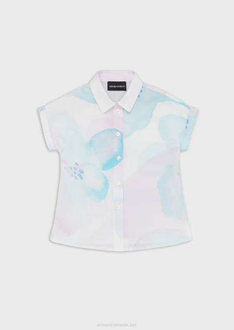 fată R802G2540 cămașă din poplin cu mâneci scurte, cu imprimeu floral în acuarelă Armani