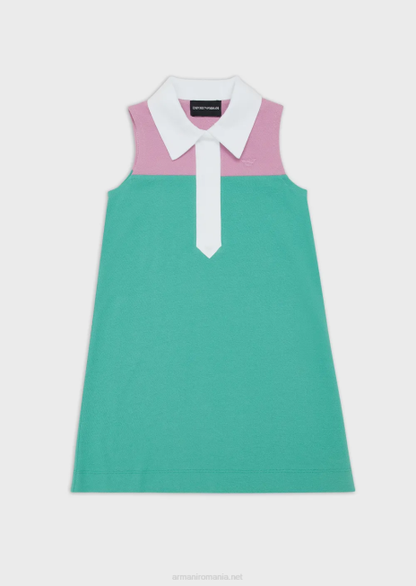 fată R802G2543 rochie evazată din jerseu piqué color bloc, cu guler polo Armani