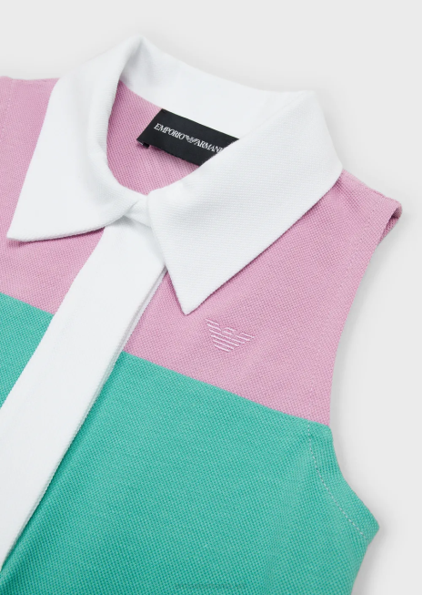 fată R802G2543 rochie evazată din jerseu piqué color bloc, cu guler polo Armani