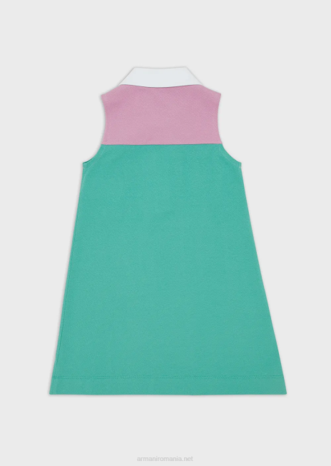 fată R802G2543 rochie evazată din jerseu piqué color bloc, cu guler polo Armani