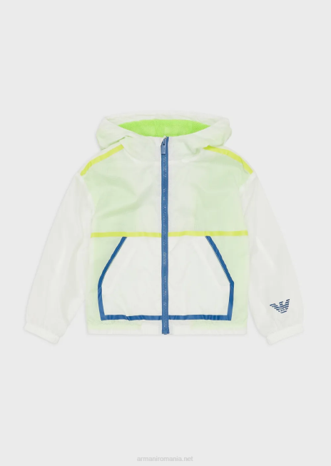 fată R802G2546 bluză din nailon cu glugă, cu fermoar, ea Armani alb
