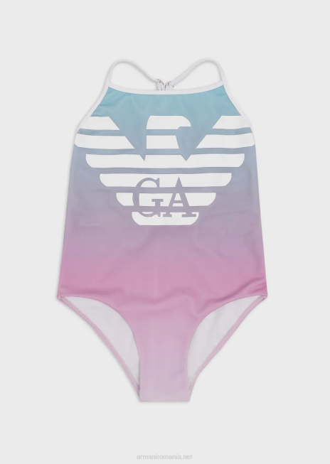 fată R802G2551 Costum de baie dintr-o singură piesă din poliester reciclat cu vultur supradimensionat Armani roz