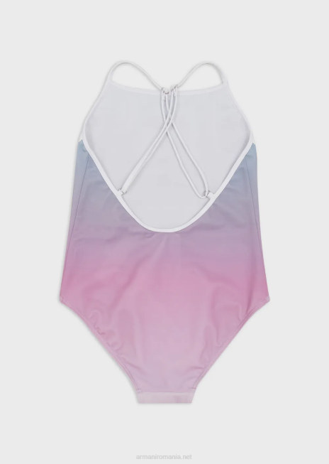 fată R802G2551 Costum de baie dintr-o singură piesă din poliester reciclat cu vultur supradimensionat Armani roz