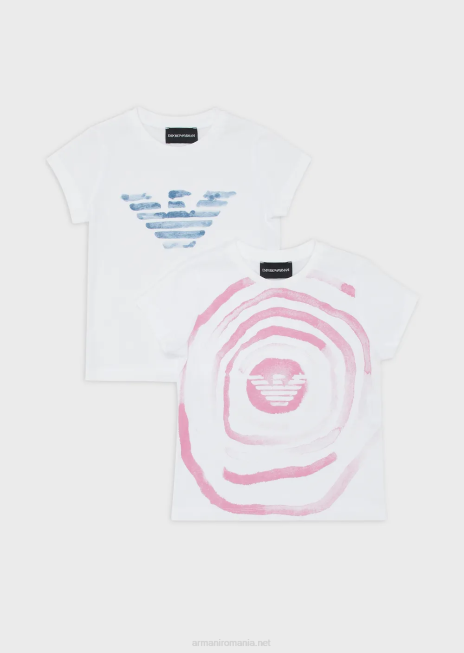 fată R802G2553 pachet de două tricou din jerseu cu sigla cu efect de acuarelă Armani alb