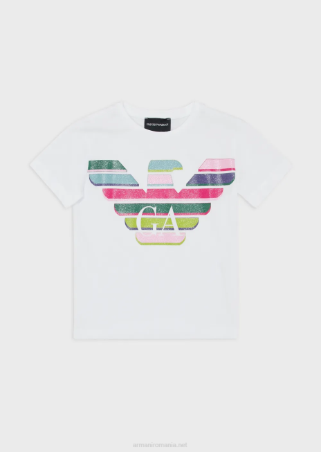 fată R802G2556 tricou din jerseu cu imprimeu cu logo sclipici Armani logo alb