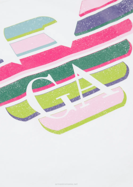 fată R802G2556 tricou din jerseu cu imprimeu cu logo sclipici Armani logo alb