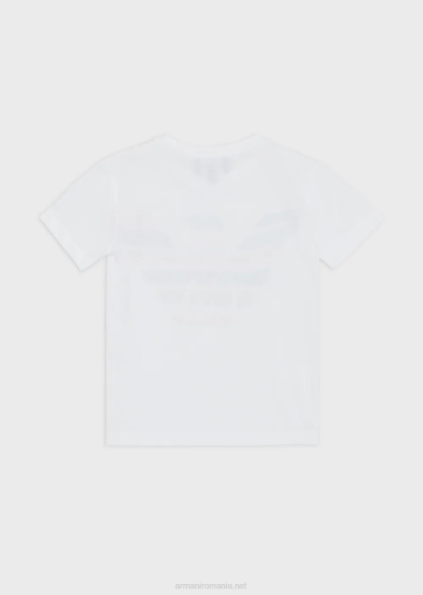 fată R802G2556 tricou din jerseu cu imprimeu cu logo sclipici Armani logo alb