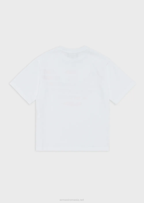 fată R802G2557 Tricou ea crew din jerseu greu cu logo multicolor Armani logo alb